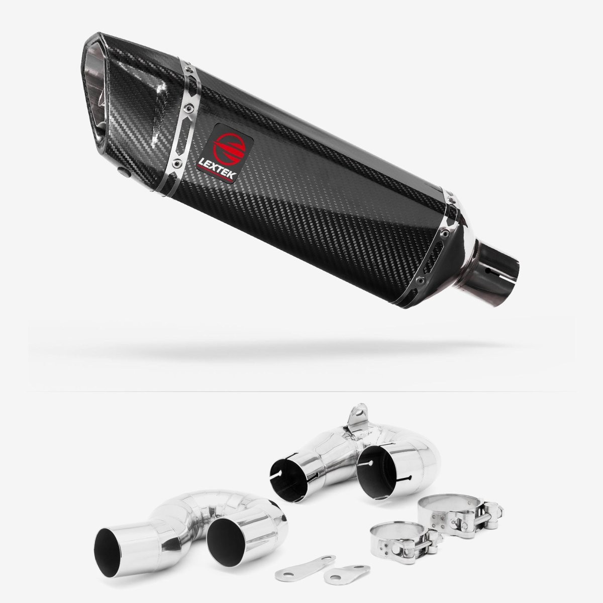Lextek Carbon Fibre SP9C 300mm Exhaust with Link Pipe Silencer Chrome Polished