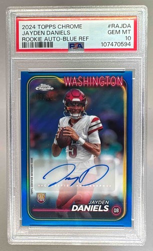 Jayden Daniels 2024 Topps Chrome #JDA Blue Refractor Rookie Auto RC /150 PSA 10
