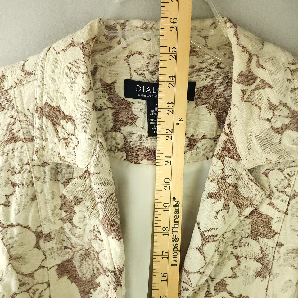 Blazer feminino Dialogue linho algodão floral frente aberta 10 creme retrô casual - Imagem 4 de 4