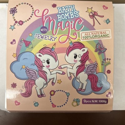 NEW SEALED 9 Unicorn Bath Bombs with Jewelry For Kids -100 Organic-1000g