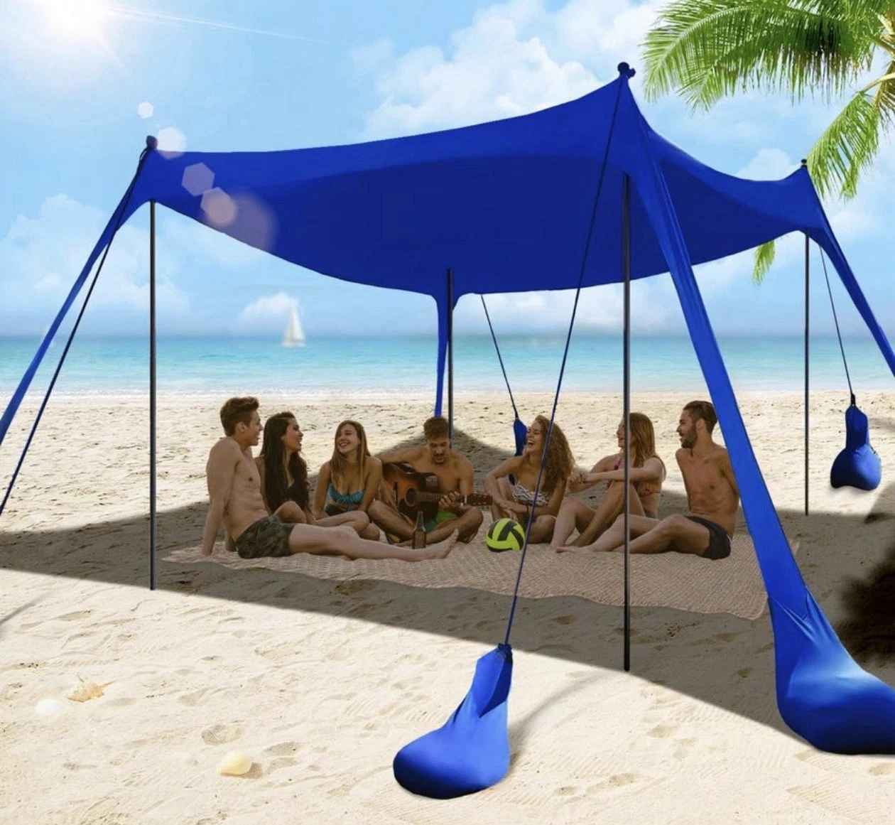 Beach Tent Sun Shelter 10x10FT Beach Shade Canopy with 8 Sandbags UPF 50