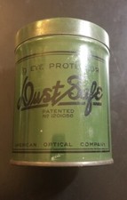 Vintage American Optical Co Eye Protector Dust Safe Goggles with original can