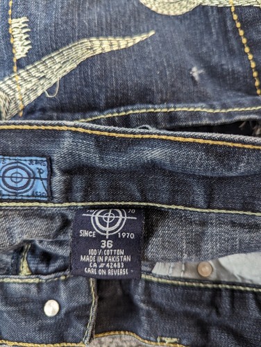 Pantalones Cortos de Jean Focus 70 Para Hombre 36 Azul Denim Y2K Sueltos Hip Hop Bordados - Imagen 3 de 12