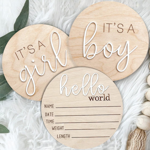 3Ps Its a Boy Its a Girl Wooden Sign & Hello World - Gender Reveal, Acrylic Boy - Picture 10 of 12