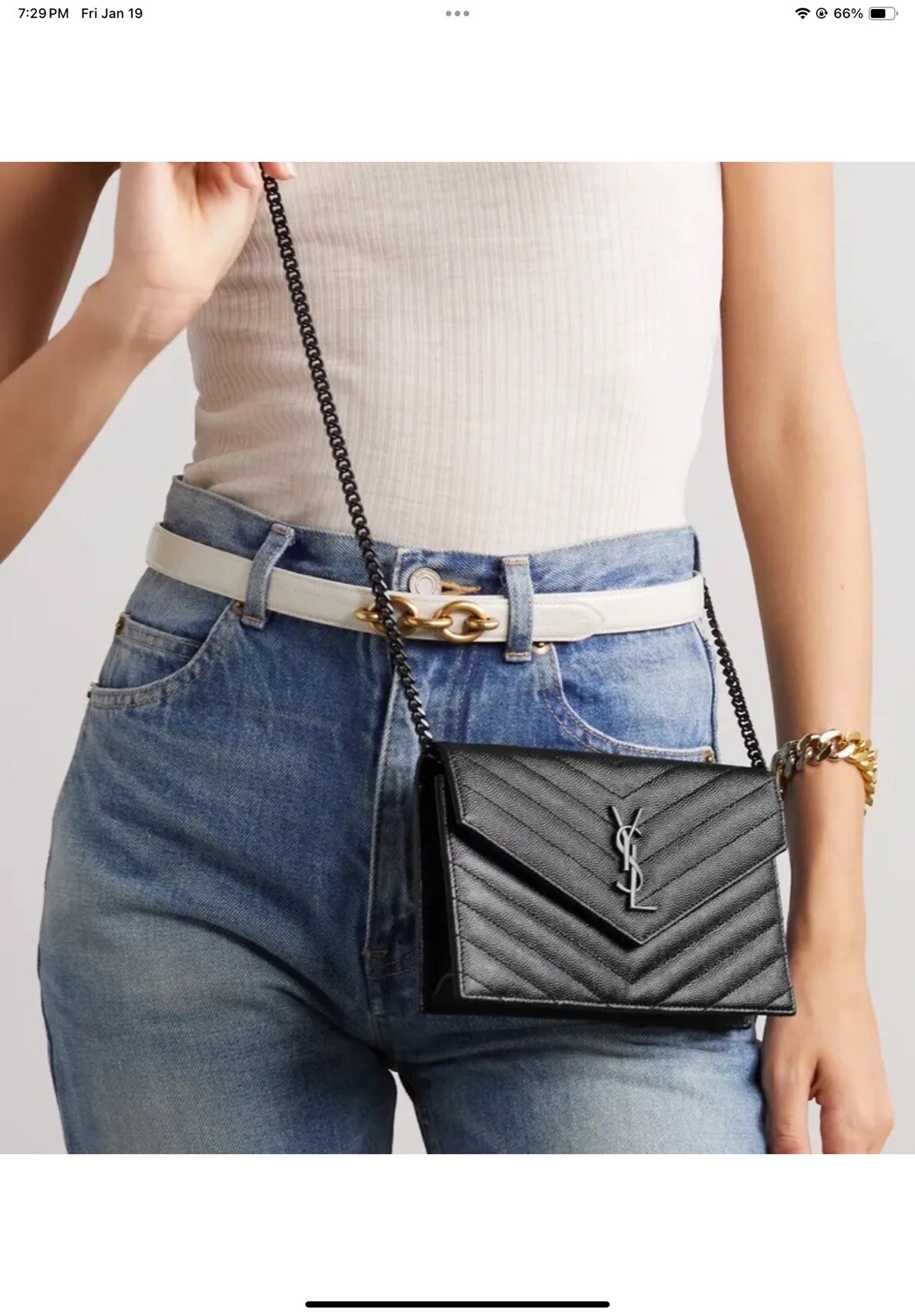 SAINT LAURENT Cassandre Envelope Chain Matelassé Leather Wallet Bag Black $1490+