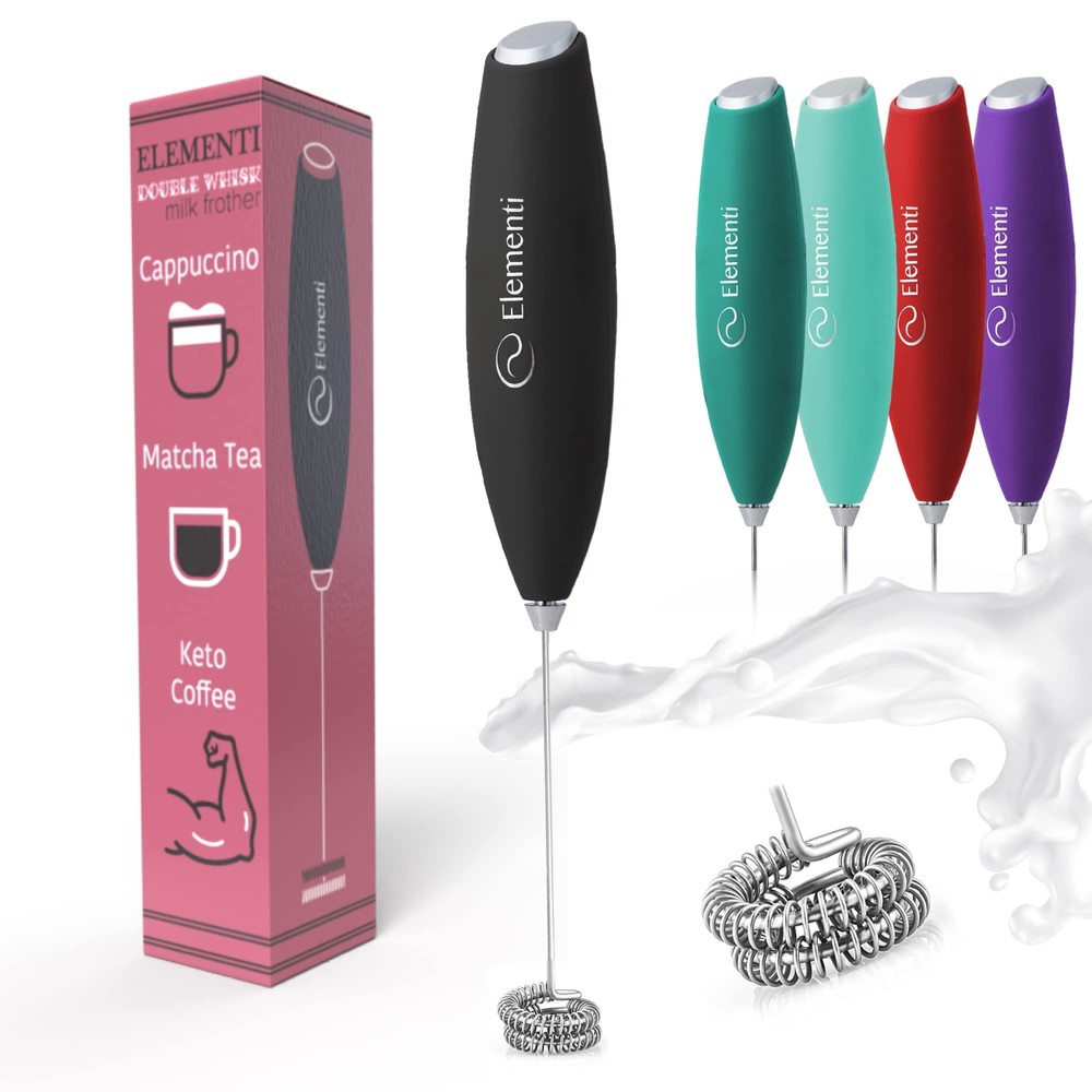 Elementi Milk Frother Wand with Double Whisk Batteries Included - Coffee Frot...
