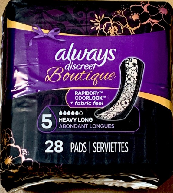 Always Discreet Boutique Incontinence PADS, Size 5 Heavy Long (28 PADS