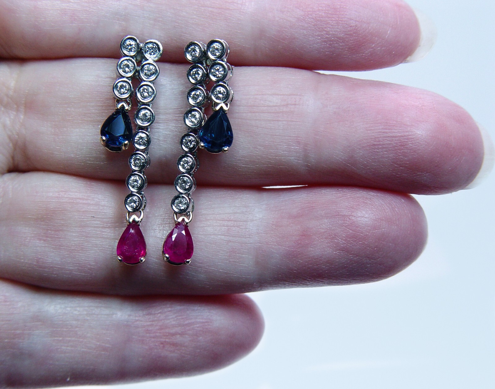 Vintage Ruby Sapphire Diamond Dangling Earrings 1… - image 6