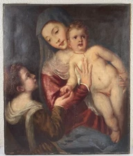 Antique Virgin Mary Christ Mary Magdalene Titian Oil Painting Italian Old Master