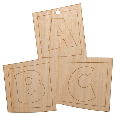 ABC Kids Baby Blocks Unfinished Craft Wood Holiday Christmas Tree DIY Ornament