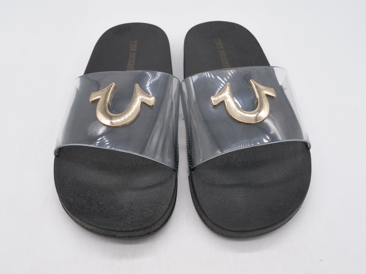 True Religion Men\'s Black Slides with Gold Emblem BUDDHA LOGO SLIDES main image 2