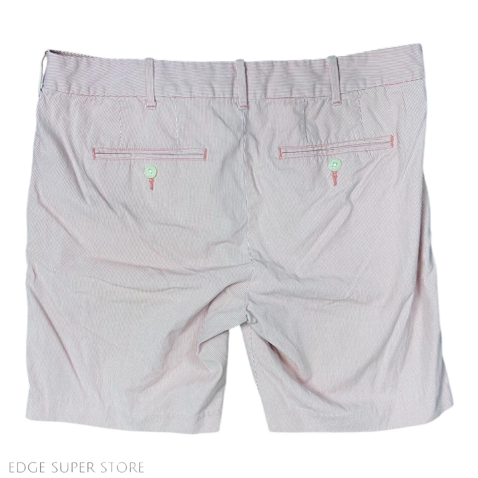 Express Red Pink White Cotton Seersucker Striped Chino 9” Inseam Shorts Size 32 - Image 4 of 4