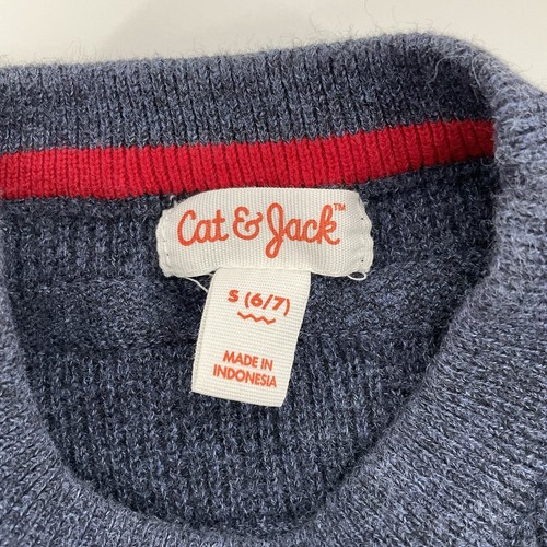 Cat & Jack Crew Neck Sweater Boys Small Blue Pullover Cotton Jumper 6/7 Cozycore - Picture 3 of 8