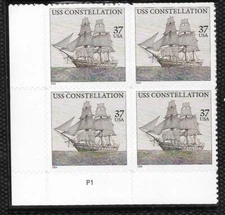 SCOTT 3869 37 CENT USS CONSTELLATION PLATE BLOCK OF 4 MNH FREE SHIPPING