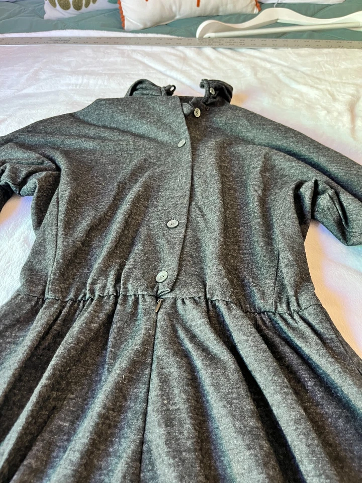 Vintage I.Magnin Long Sleeve Fit & Flare Midi Dress Size 8 Gray Button Front - Image 2 of 4