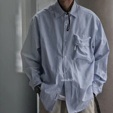 Men's Japanese Vintage Striped Shirt Loose Long Sleeve Shirt Outdoor Street Tops