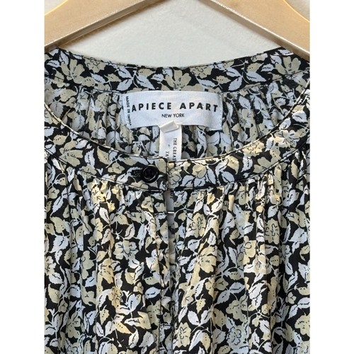 Apiece Apart Women's Size XS Black Beige Cobano Floral Mini Dress Split Neck - 第 11/15 張圖片