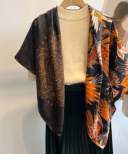 Sallys 100% Mulberry Silk Wrap Shawl Pteris Print Square Scarf 43"new