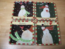 MWW Market Mini Plates Snowman Cheer Love Joy Peace Susan Winget Set of 4 No Box
