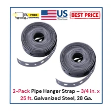 2-Pack Pipe Hanger Strap – 3/4 in. x 25 ft. Galvanized Steel, 28 Ga.