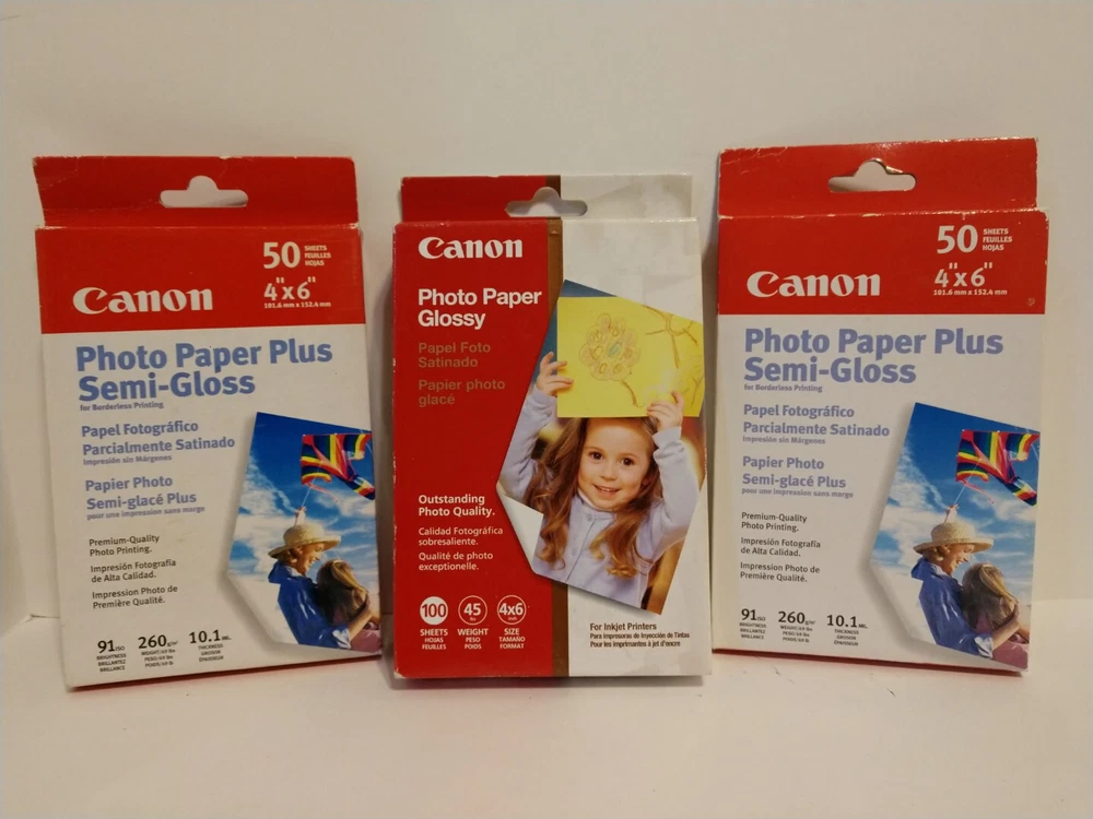 Canon Photo Printer Paper 4"x 6" Sheets ~ 100 Glossy & 100 Semi-Gloss Plus