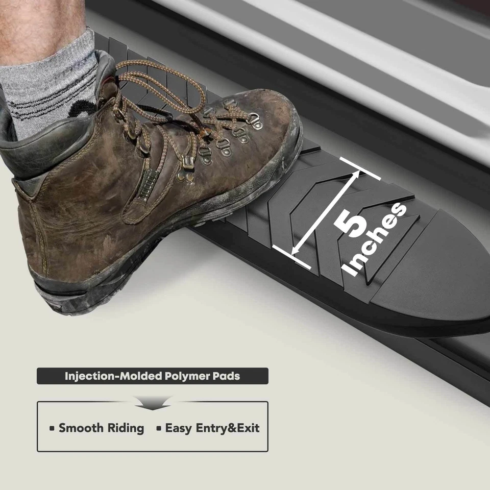 Barras laterales dobladas ovaladas de acero negro de 5" para Chevy Silverado 1500 GMC Sierra 2500 Foto 3 de 4