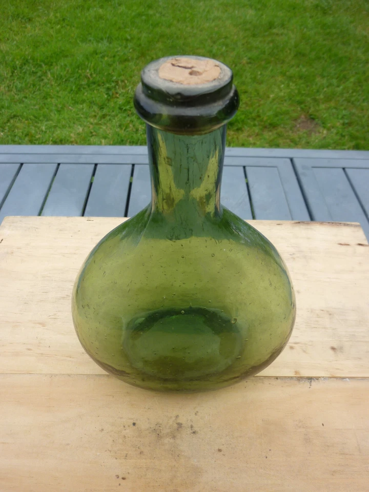 flasque bouteille gourde plate ancienne verre soufflé pontil glass flask 19ème - Photo 2/4