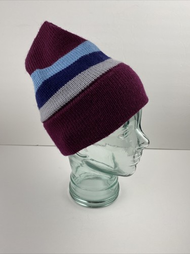 Vintage Mens Ski Cap Beanie Maroon Gray 