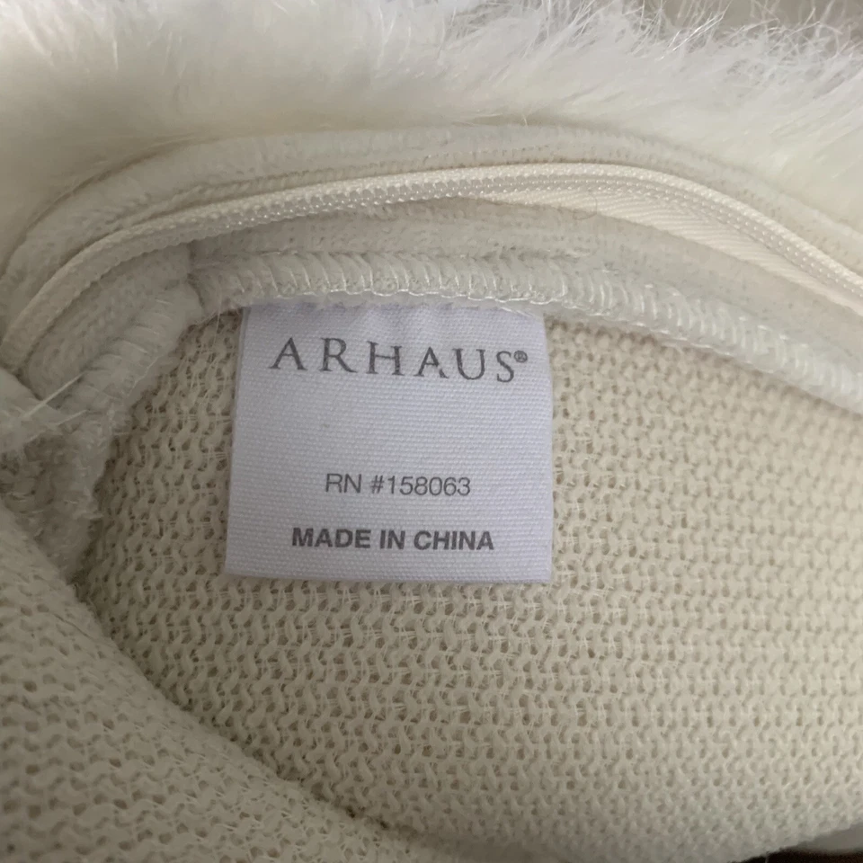 ARHAUS Luxe Faux Fur Lumbar Pillow Cover Ivory 14x24 NEW $89 - Image 2 of 4