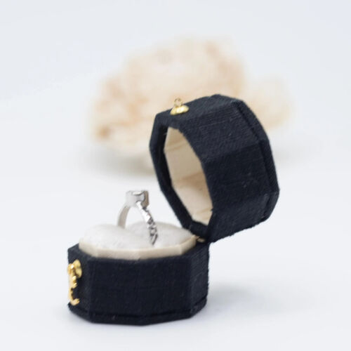 Schwarz Beige Georgisch Vintage Schmuck Ring Box Leinen Samt Vorschlag Verlobung - Bild 14 von 16