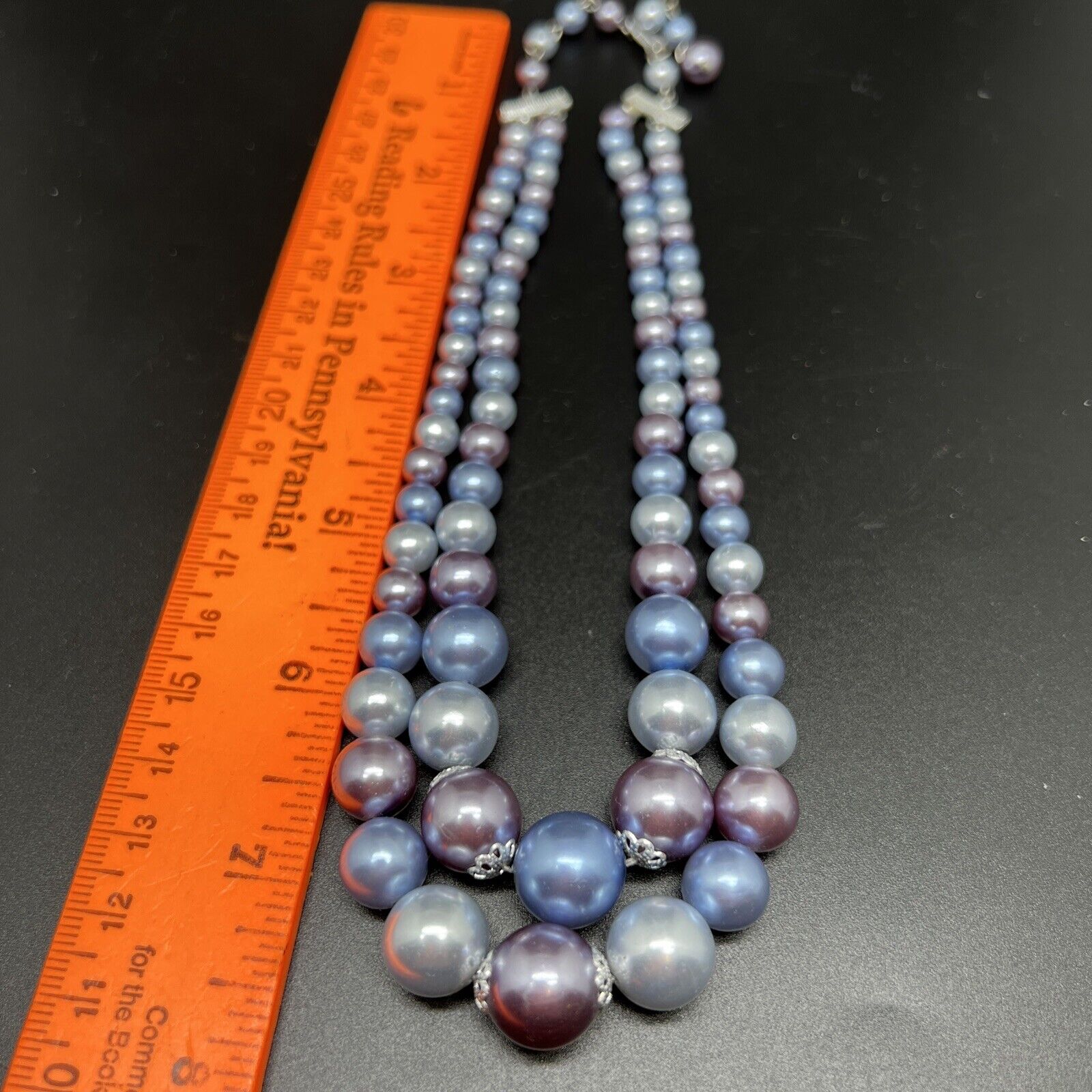 Vintage Signed Japan 2 Strand  Blue Purple Plasti… - image 3