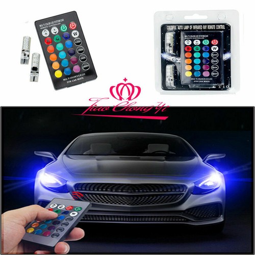 2 STCK. T10 6SMD 5050 RGB LED Auto Keil Seitenlicht Leselampe Birne 24 Schlüssel Fernbedienung - Bild 2 von 6