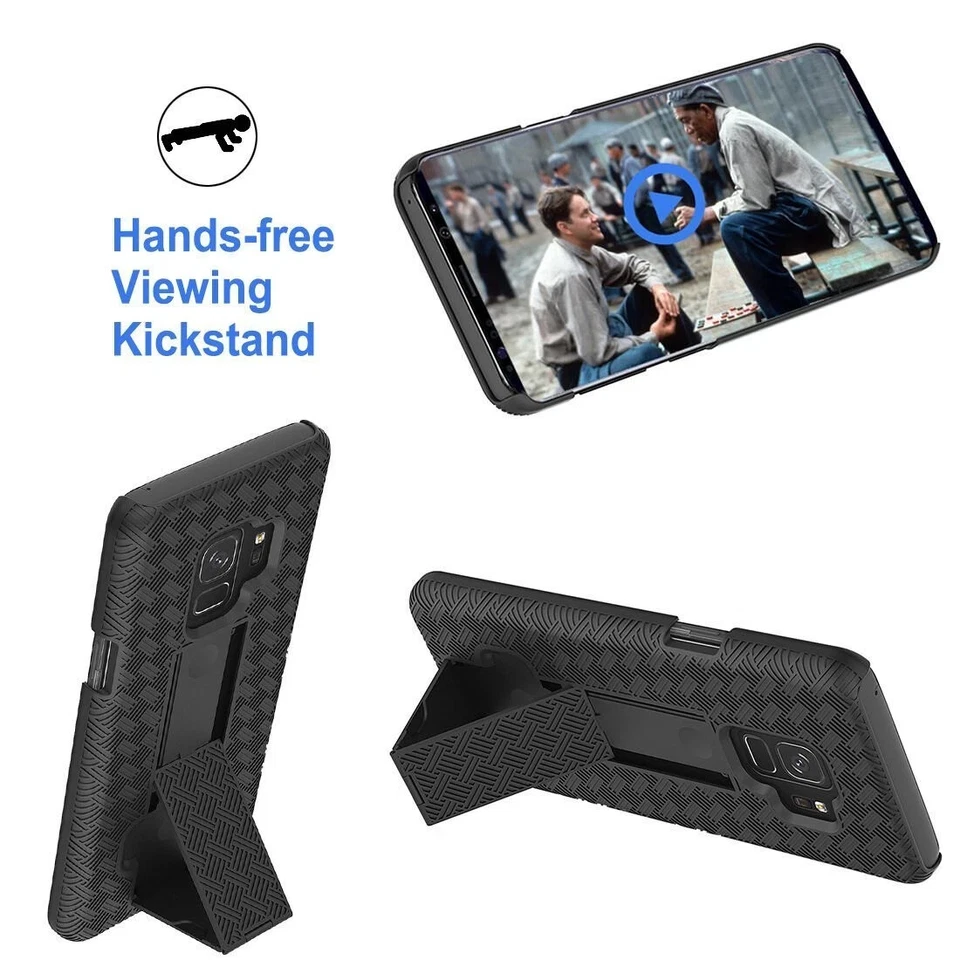 For Samsung Galaxy S9 - HARD HOLSTER KICKSTAND COMBO CASE COVER BELT CLIP BLACK - Image 3 of 3