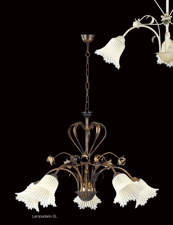 Lampadario 5 Luci Ferro Battuto Bocciolo - Offerta Illuminazione