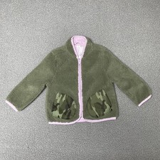 Baby Gap Girls green sherpa jacket camo pockets purple lined 4 years
