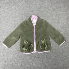 Baby Gap Girls green sherpa jacket camo pockets purple lined 4 years
