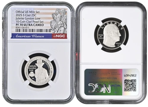 2025 S Clad Quarter 25C Juliette Gordon Low 10 Coin Proof Set NGC PF70 UCameo