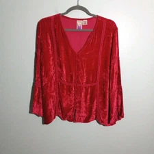 Original Antthony Top size 2X , Crushed Velvet Cranberry Red Holiday Party VG