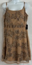 NWTs Express Size L Formal Tan Beaded Layered Drop Waist Dress Spaghetti Strap