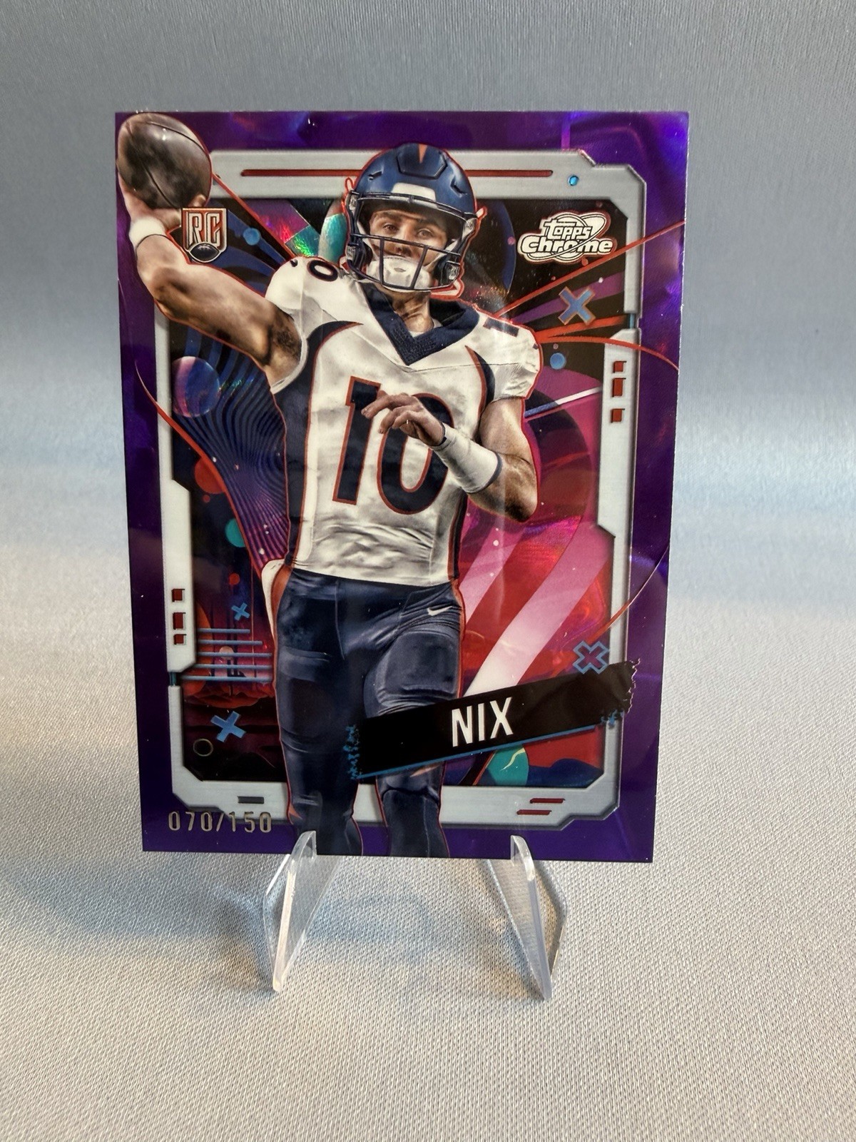 2024 Topps Cosmic Chrome - Rookies Bo Nix #127 Purple Nebula Refractor /150 (RC)