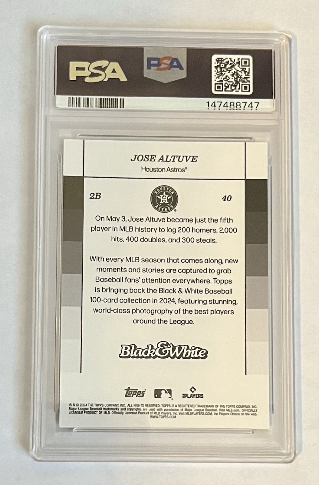 2024 Topps Black And White Jose Altuve Blue /49 PSA 10 All Star World Champion