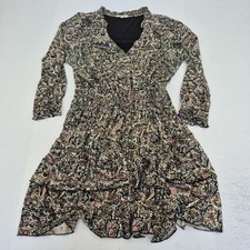 Fat Face Dress 14 Multicoloured Womens Cotton Blend Long Sleeve V-Neck Button