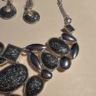 Silver Tone Black Glass Necklace & Earrings Set, Fashion Jewelry vintage — photo 4