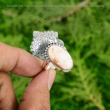 Valentines Deal Sterling Silver Scolecite Stone Birthday Statement Ring Jewelry