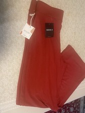 Forever 21 Women Pant M Red Ribbed Stretch Compress Pull On Flared Leg Casual