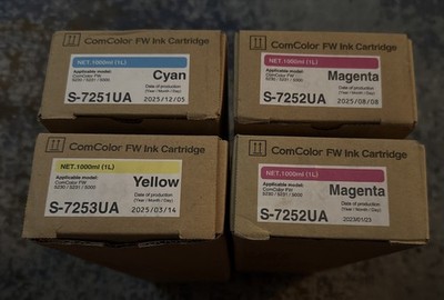 RISO S-7252UA MAGENTA YELLOW CYAN Ink ComColor FW CARTRIDGE LOT OF 4 NEW