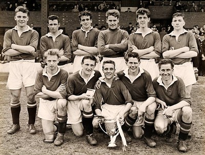 The Manchester United Youth football team their trophy after defea- Old Photo