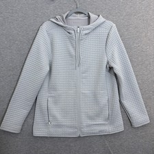 NOBULL Womens Large Light Gray Quilted Grid Full Zip Hooded Jacket Workout