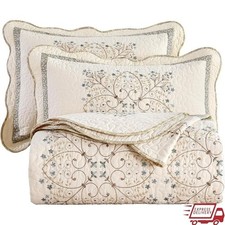 3 Piece Floral Patchwork Quilt Set Soft Breathable All Season Bed Cover New