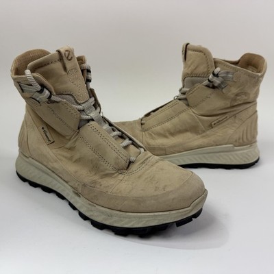 ECCO Exostrike Boots Womens Size 6.5 Beige Leather Ankle Hiking Dyneema
